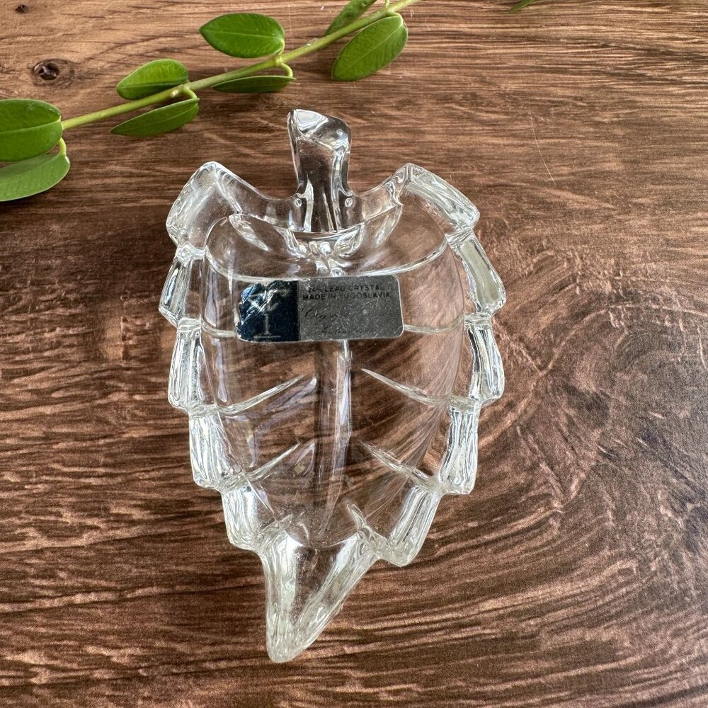 Crystal Leaf Trinket Dish Made In Yugoslavia Crystal 4" X 2.5" Ring Holder Dish